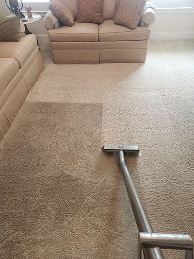 Living room carpet mid-clean